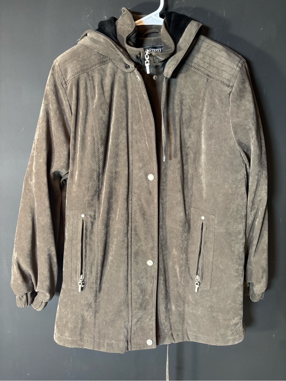 Fleet Street LTD Soft Faux Suede Anorak Full Zip Parka Jacket-PM